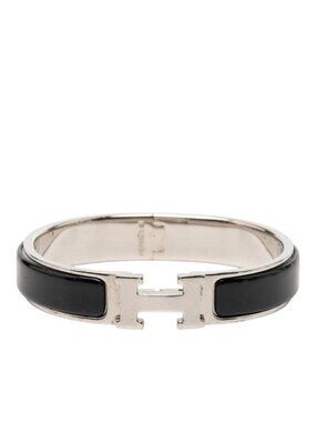 Hermes Click PM Bracelet Silver Black Metal Enamel